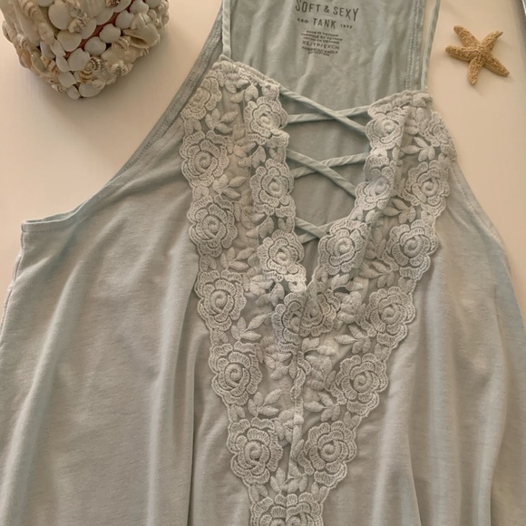 American Eagle Dainty Soft Teal Tank Top Lace Front - Picture 10 of 10